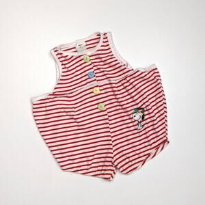 Vintage 90s Snoopy Bubble Romper Unisex Baby Size 12m Red Stripe Peanuts